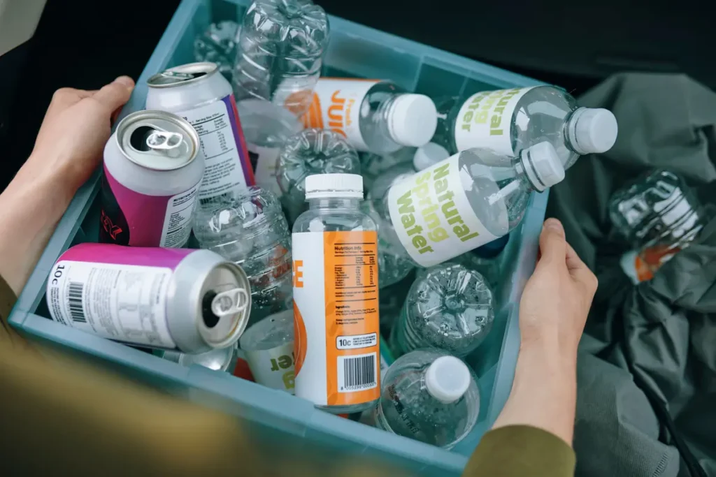 Container of empty bottles